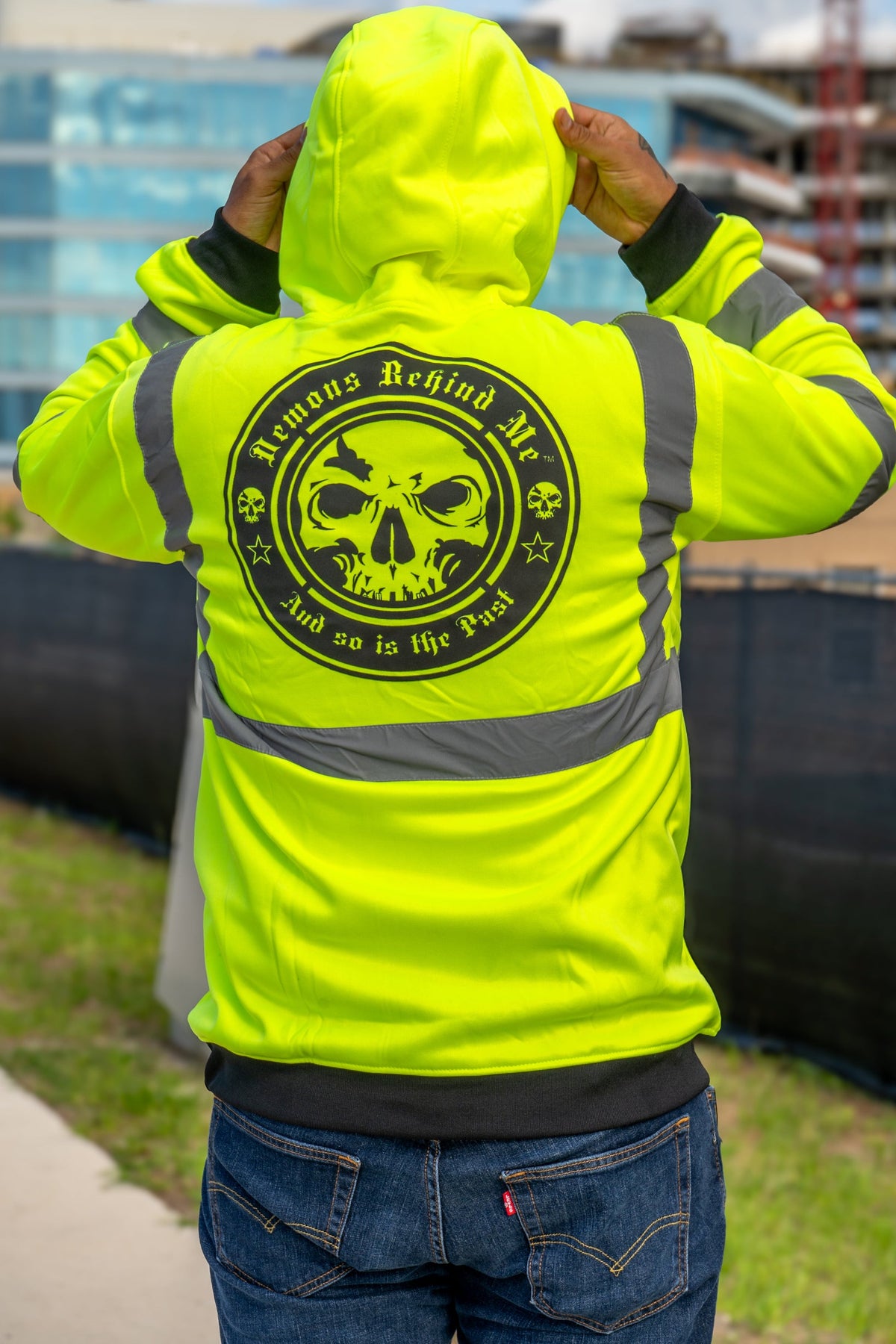 Demons Behind Me Class 3 Hi-Vis Hoodie – Dye-Bleed Final Sale