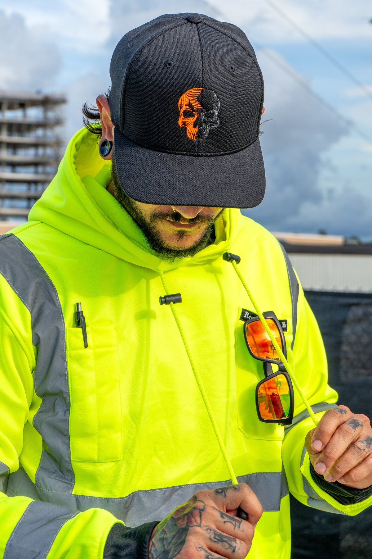 Demons Behind Me Class 3 Hi-Vis Hoodie – Dye-Bleed Final Sale