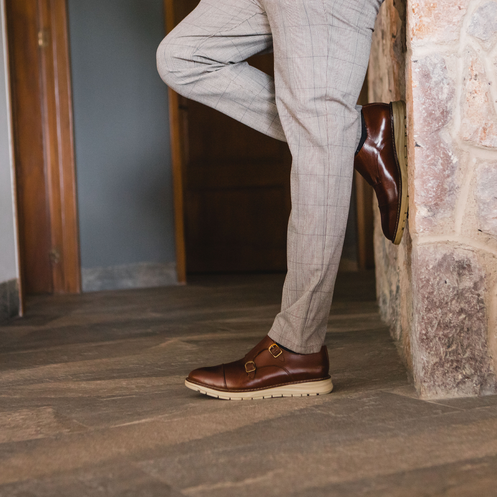 Proxon Grand Steel Toe Double Monk Strap Work Shoe – Amber
