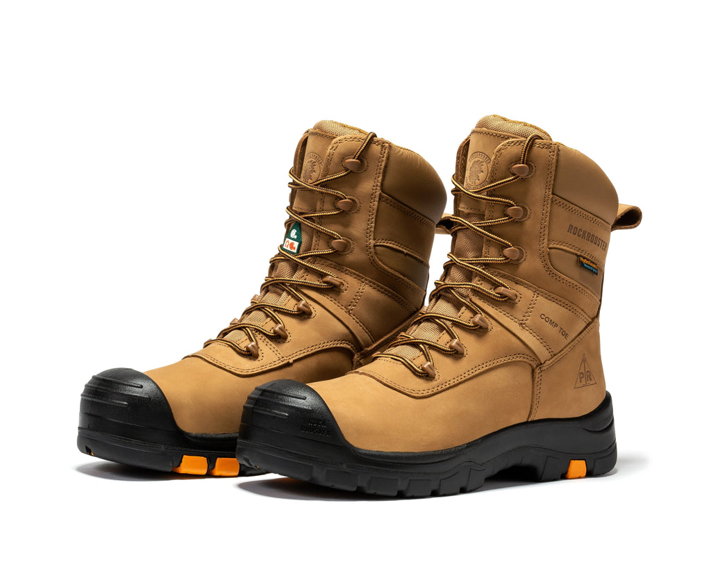 RockRooster Beaufort 8" Waterproof Composite Toe Work Boot – Brown – Wide Fit